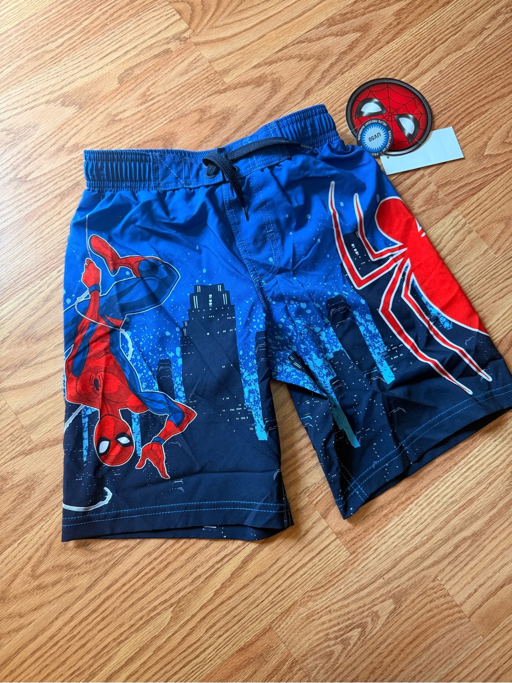 Marvel Spider-Man Blue and Red Boys' Swim Trunks 6-7 NWT